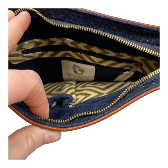 Spartina 449 Geometric Green/ Cream Leather and Linen Crossbody Bag with Wallet - Picture 9 of 9